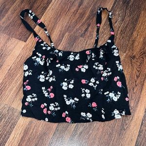 Hollister black floral crop top